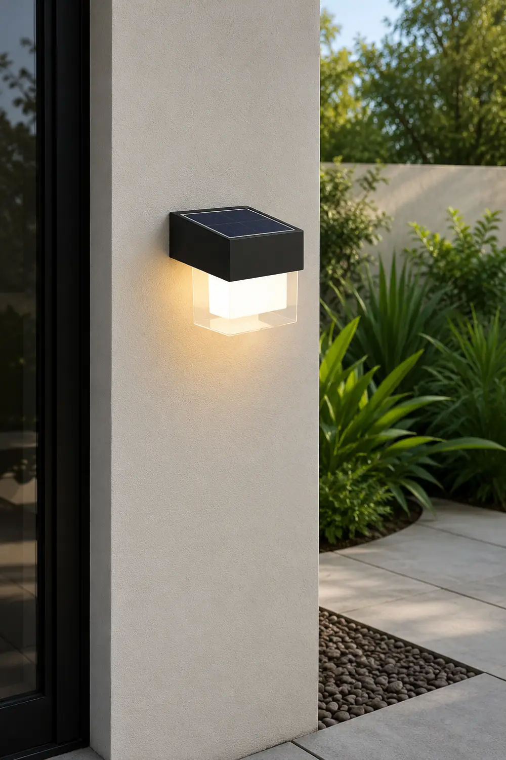 Square Round Waterproof LED Black Minimalist Solar Outdoor Wall Lights - Lumpaz