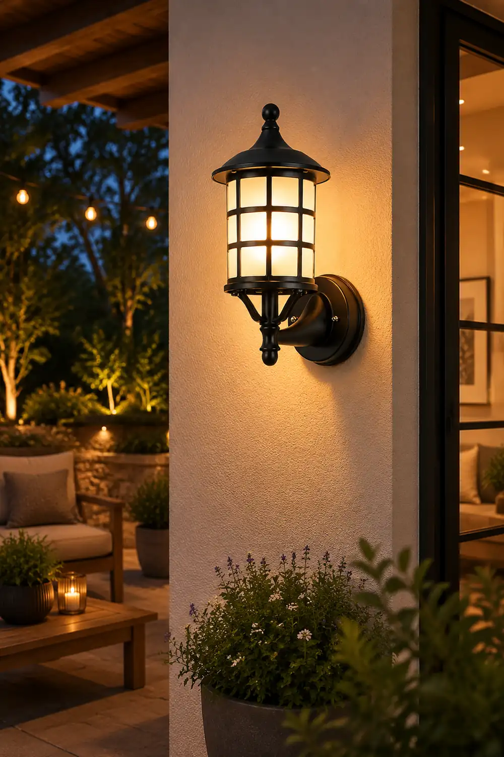 Retro Round Three Step Dimming Black European-style Solar Wall Sconces - Lumpaz
