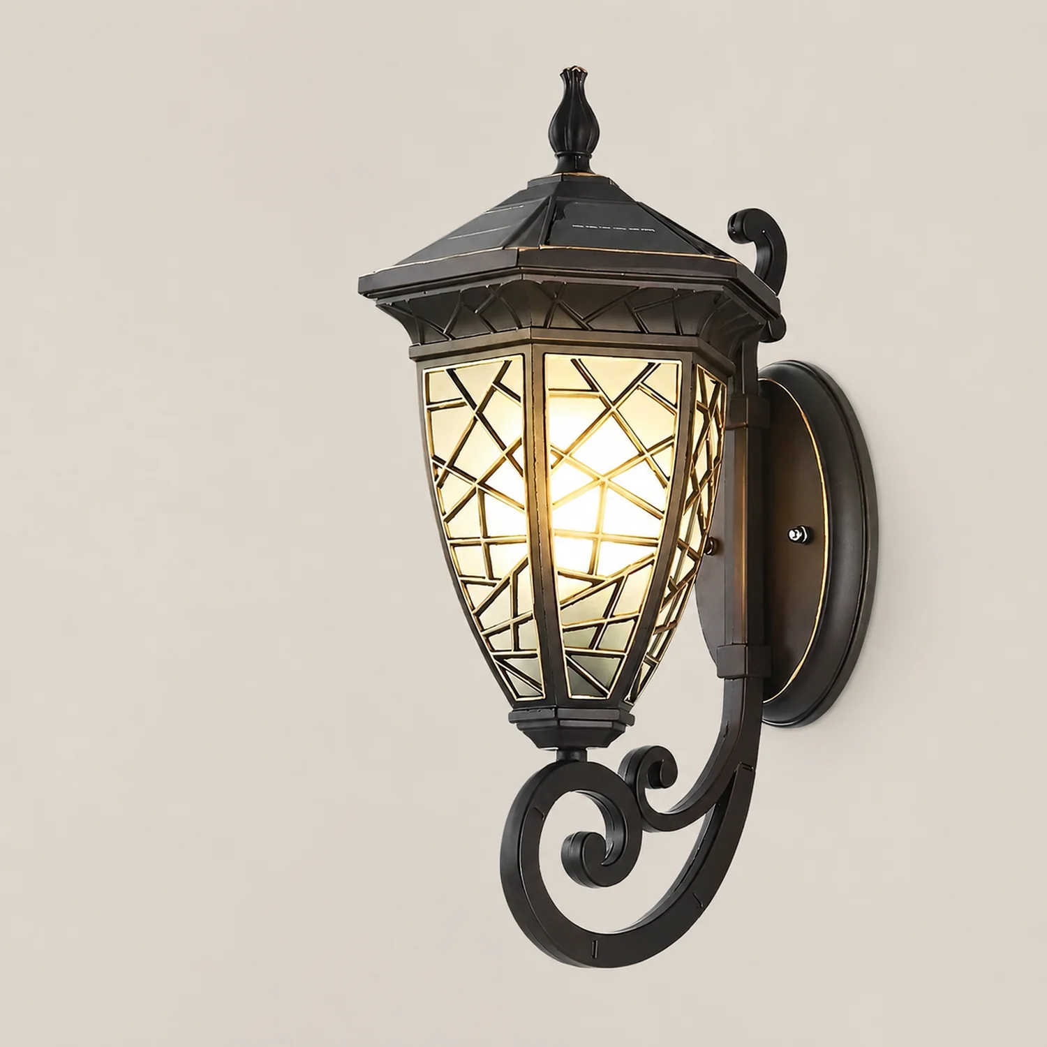 Retro Pattern Waterproof Black American Style Solar Powered Wall Lamp - Lumpaz