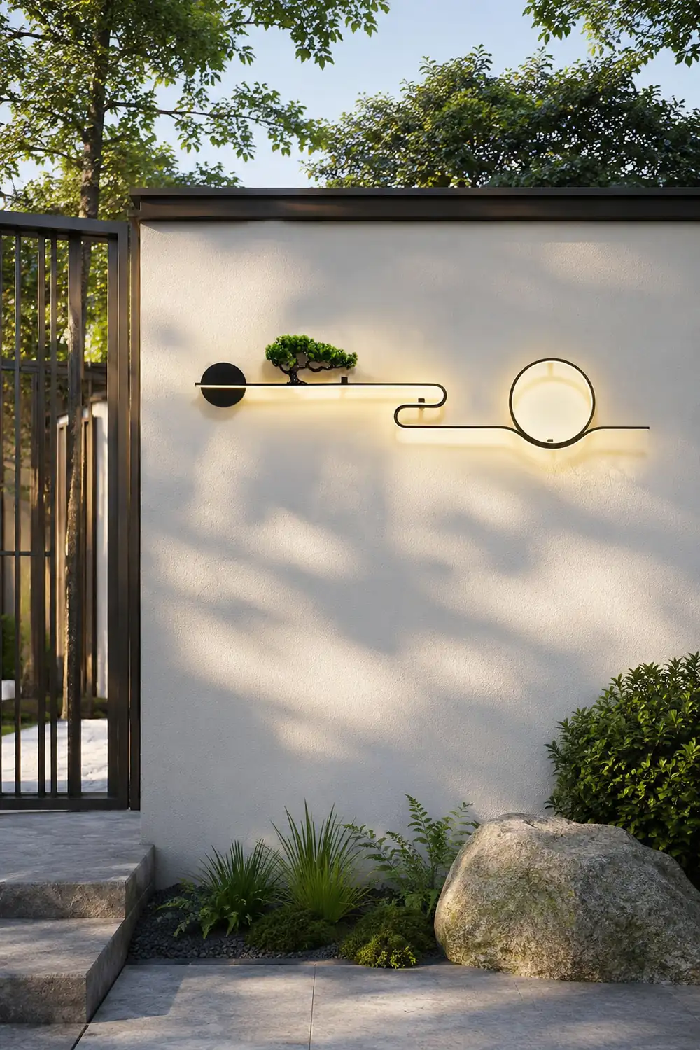 Moon Tree Scenery Waterproof LED Black Retro Outdoor Wall Lights Sconces - Lumpaz