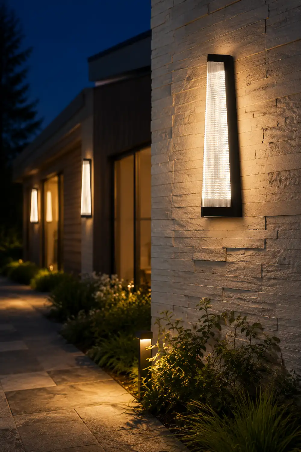 Striped Acrylic Waterproof LED Black Modern Outdoor Wall Lights Fixture - Lumpaz