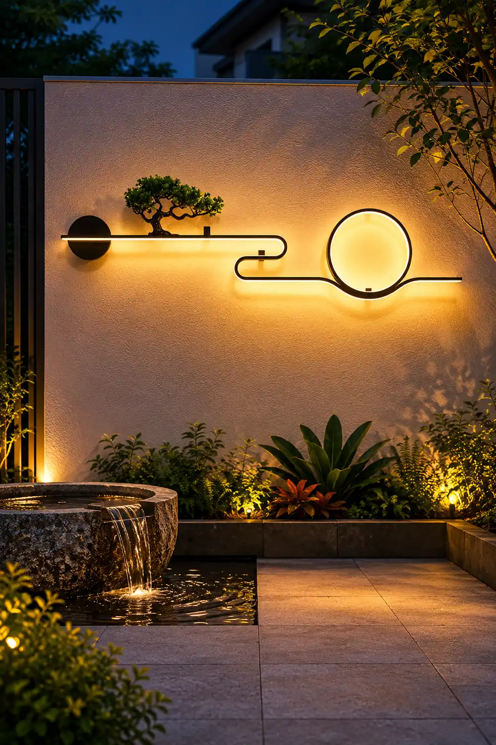 Moon Tree Scenery Waterproof LED Black Retro Outdoor Wall Lights Sconces - Lumpaz