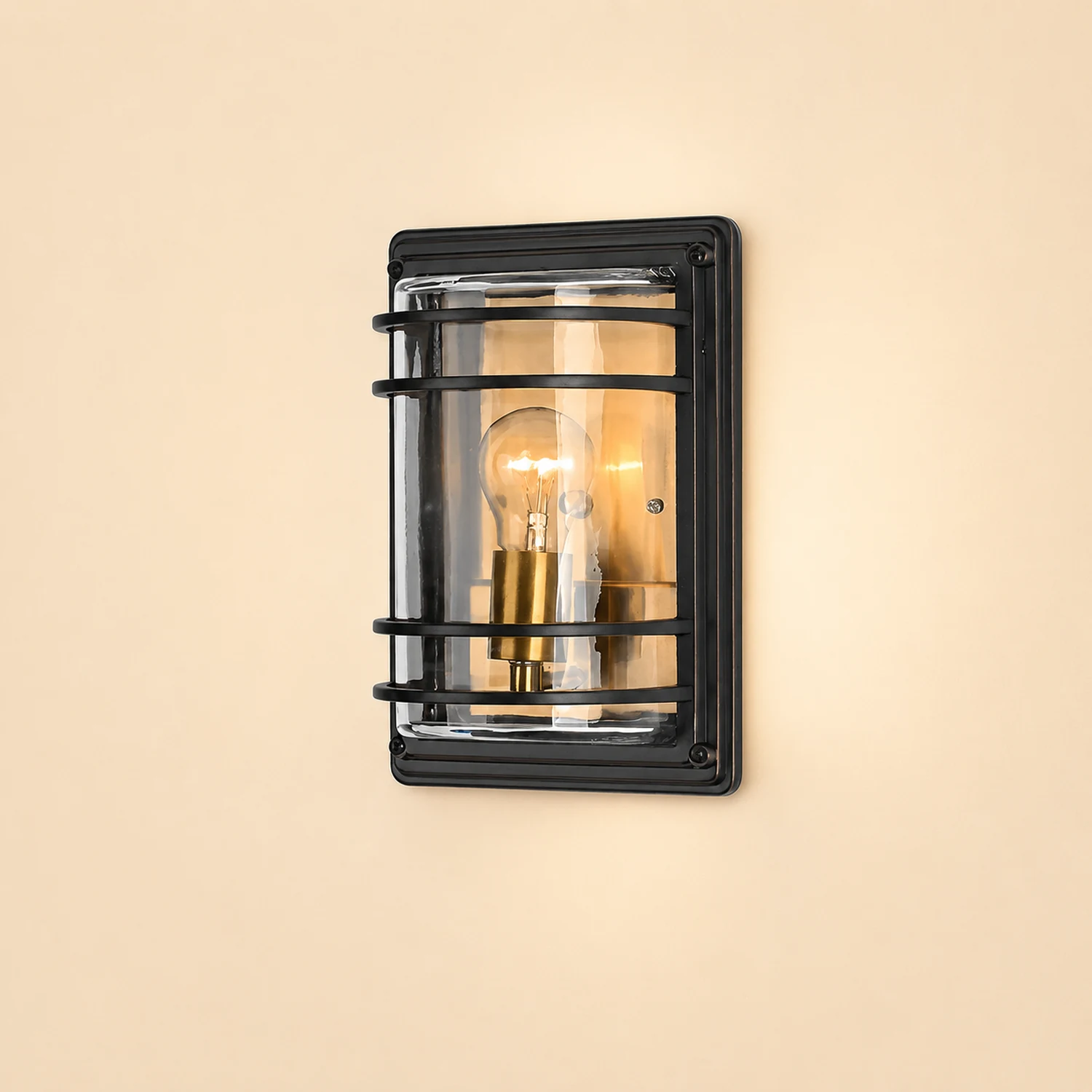 Vintage Aluminum Brown Glass Waterproof Modern Outdoor Wall Light - Lumpaz