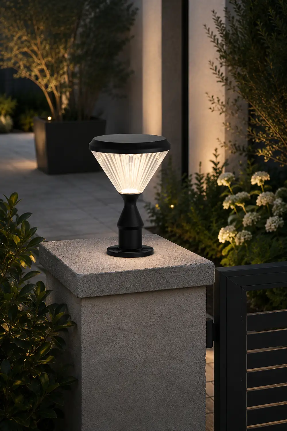 Round Waterproof Light Control LED Black Modern Solar Outdoor Lights - Lumpaz