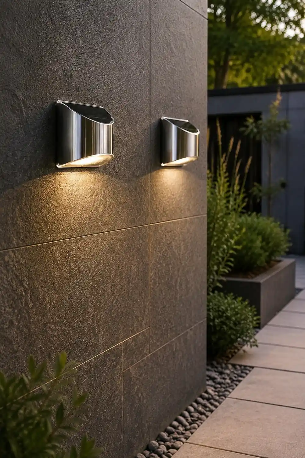 Stainless Steel Minimalist Waterproof Silver Modern Solar Wall Lamp - Lumpaz