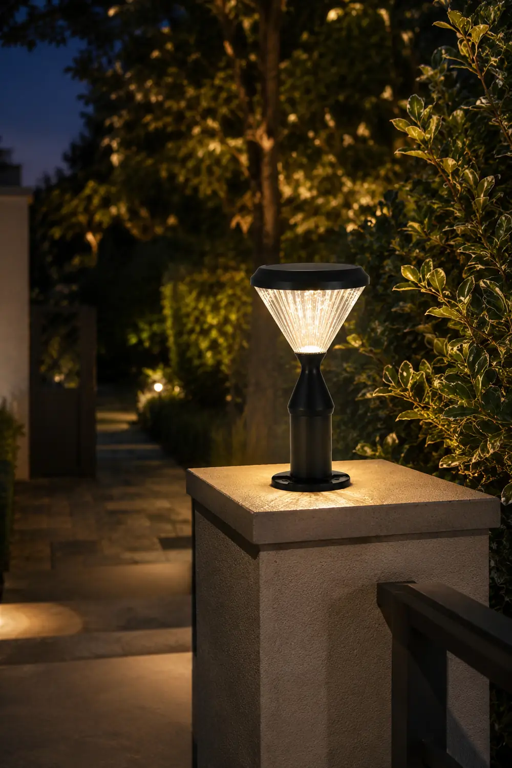 Round Waterproof Light Control LED Black Modern Solar Outdoor Lights - Lumpaz