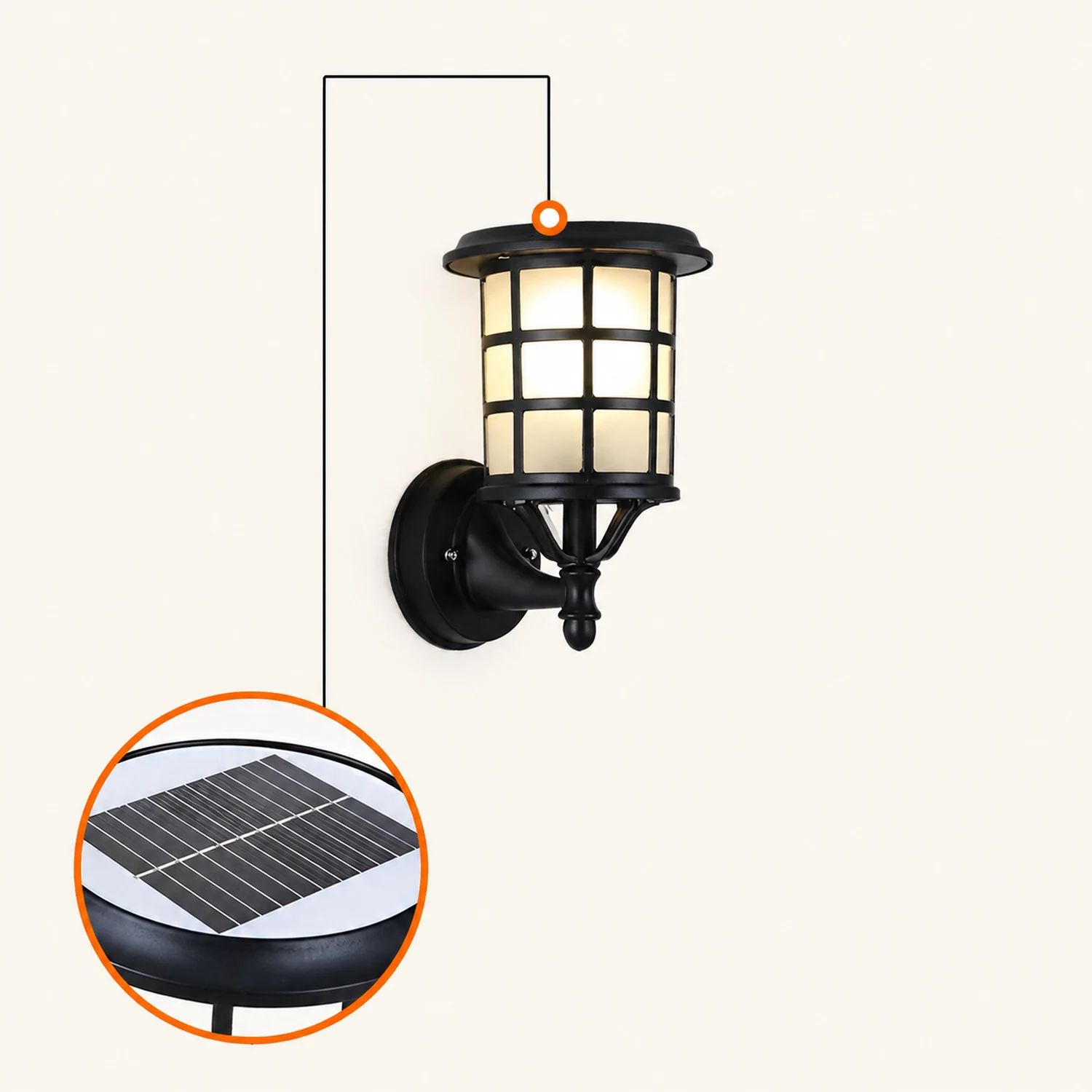 Retro Round Three Step Dimming Black European-style Solar Wall Sconces - Lumpaz