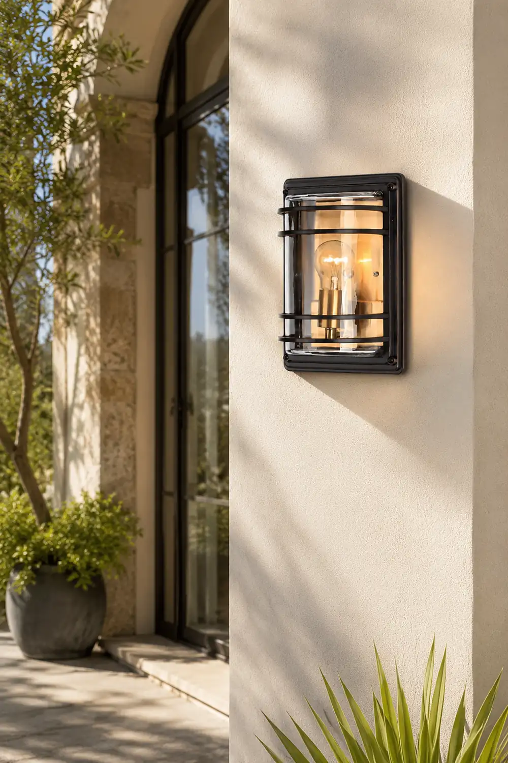 Vintage Aluminum Brown Glass Waterproof Modern Outdoor Wall Light - Lumpaz