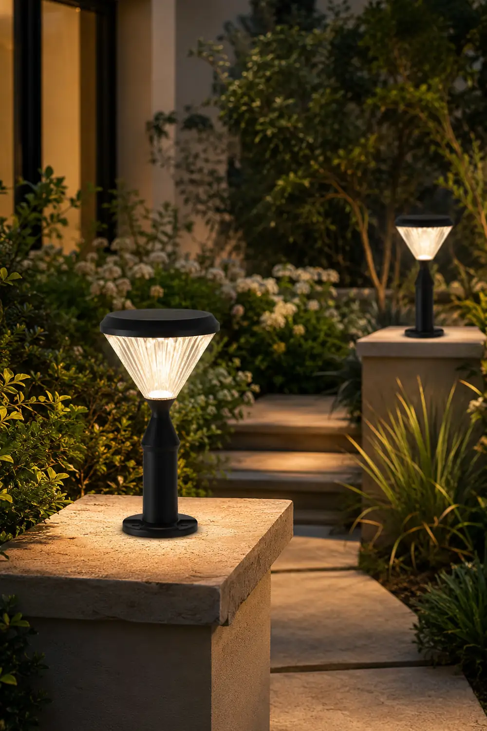 Round Waterproof Light Control LED Black Modern Solar Outdoor Lights - Lumpaz