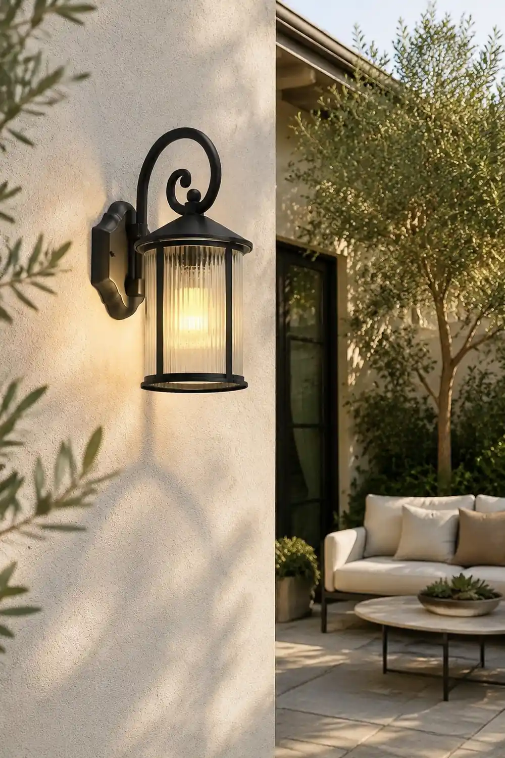 Waterproof Striped Glass Aluminum Black Retro Outdoor Wall Lights - Lumpaz