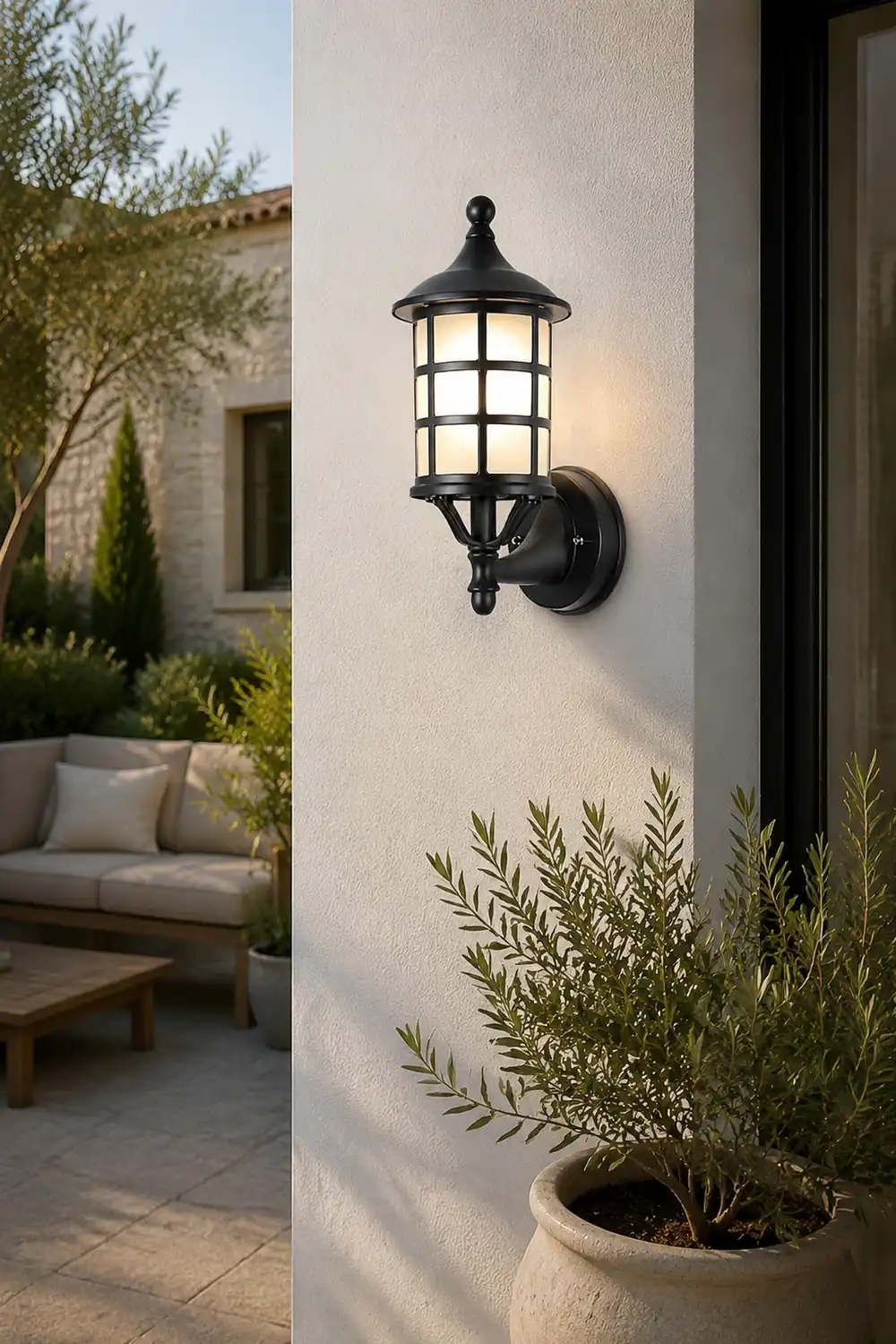 Retro Round Three Step Dimming Black European-style Solar Wall Sconces - Lumpaz