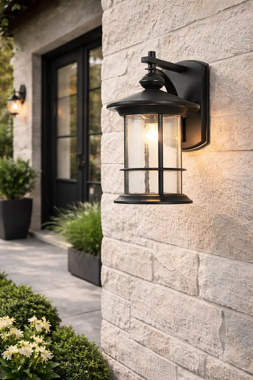 Retro Aluminum Glass LED Waterproof Black American Garden Wall Lamp - Lumpaz