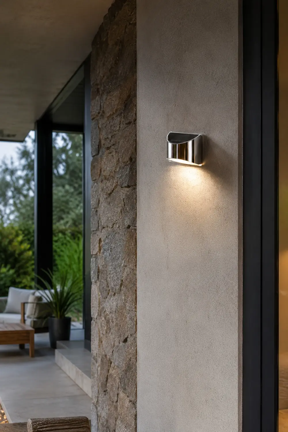 Stainless Steel Minimalist Waterproof Silver Modern Solar Wall Lamp - Lumpaz