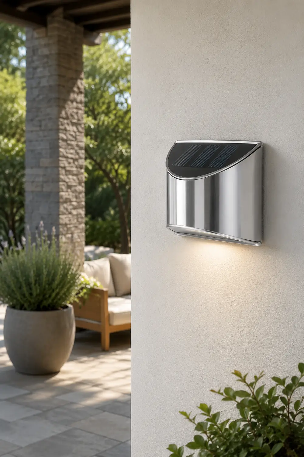 Stainless Steel Minimalist Waterproof Silver Modern Solar Wall Lamp - Lumpaz