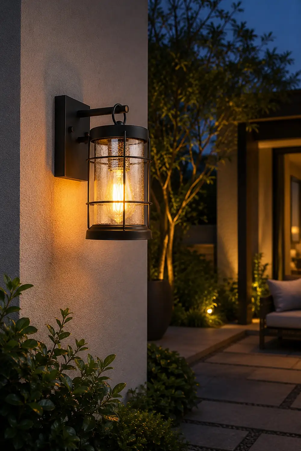 Waterproof Iron Glass Lantern Black Retro Rustic Exterior Wall Lights - Lumpaz