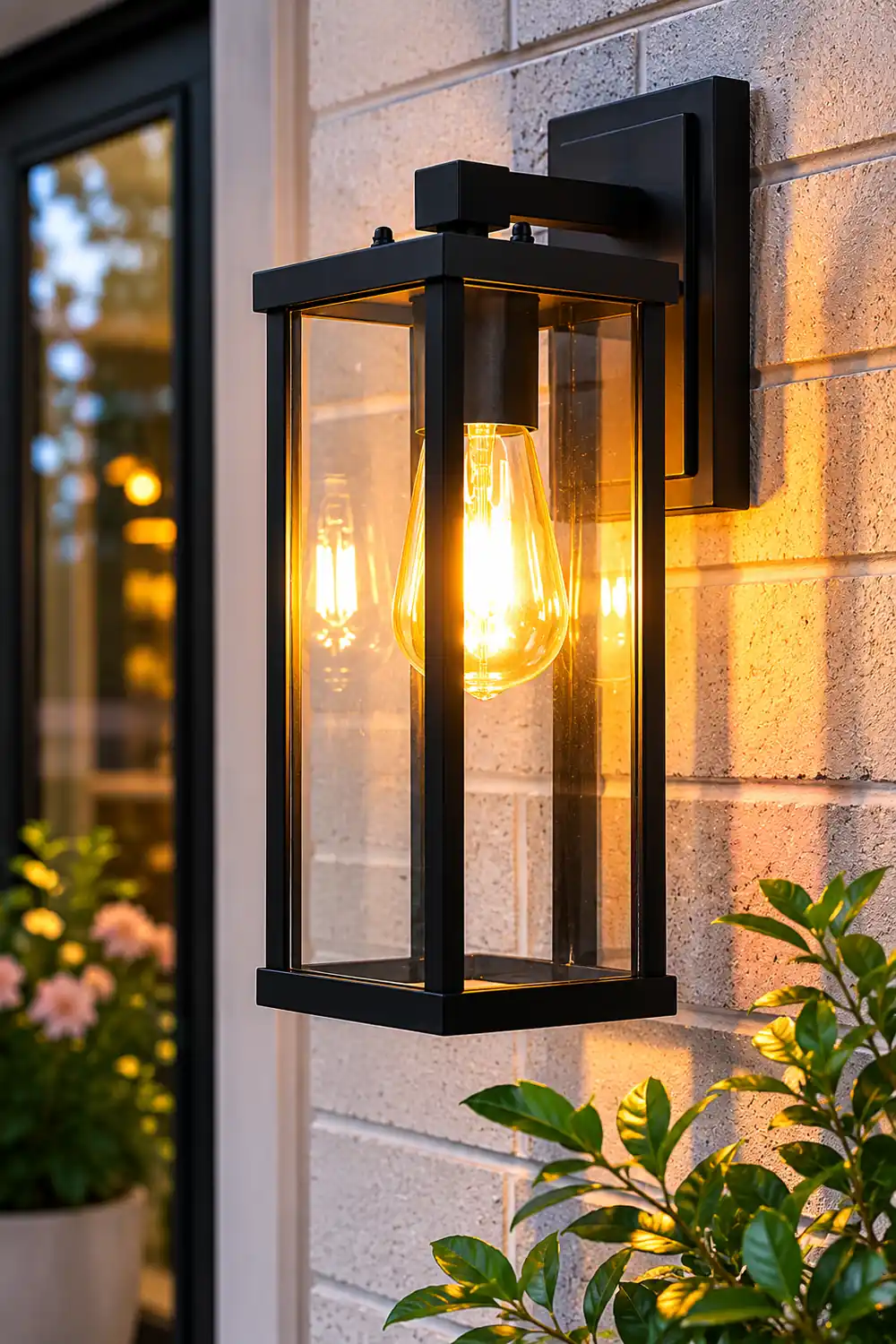 Rectangular Glass Waterproof Black Modern Outdoor Wall Lamp Exterior Lights - Lumpaz