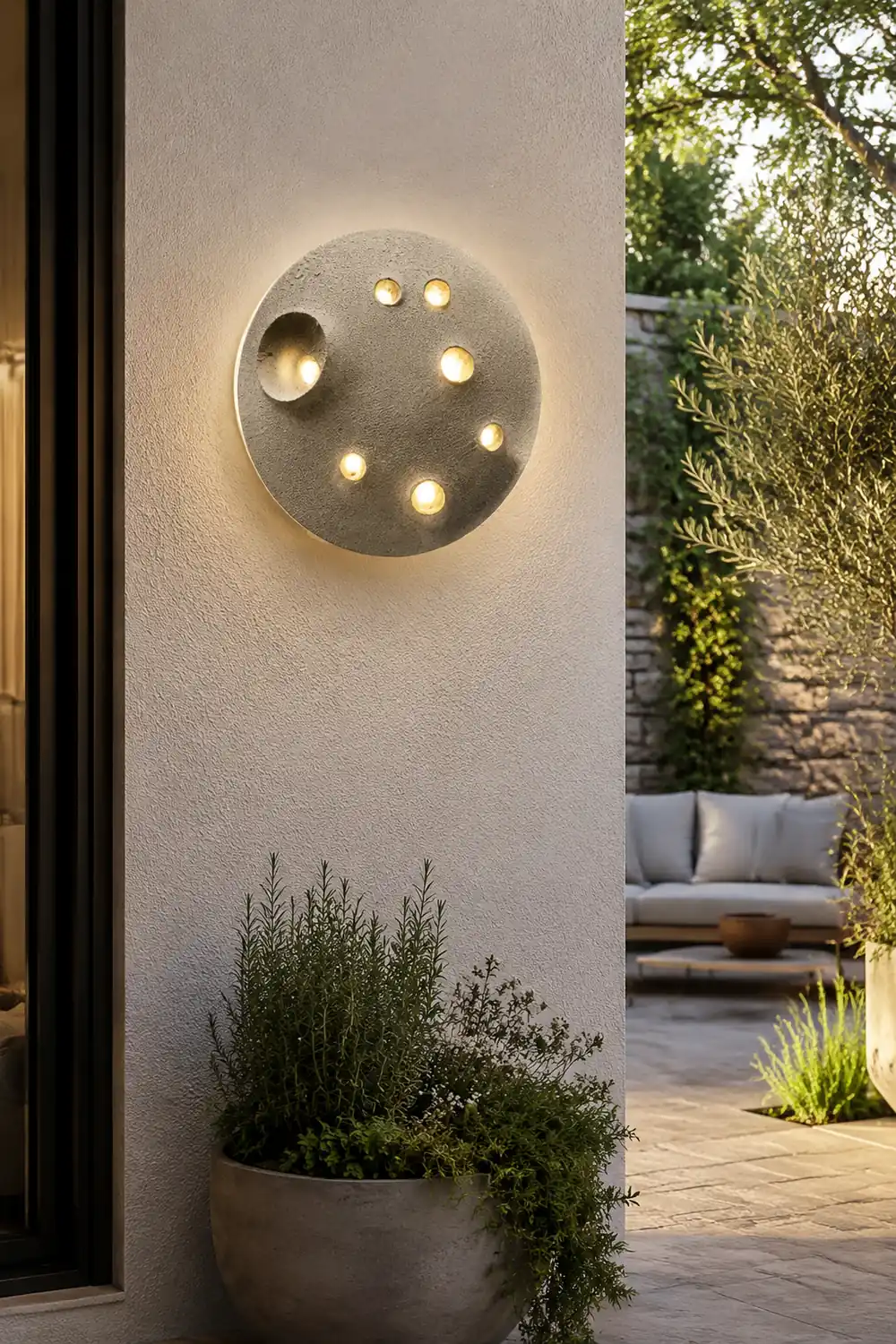 Round Creative Cement Lunar Crater Waterproof LED Outdoor Wall Lamp - Lumpaz