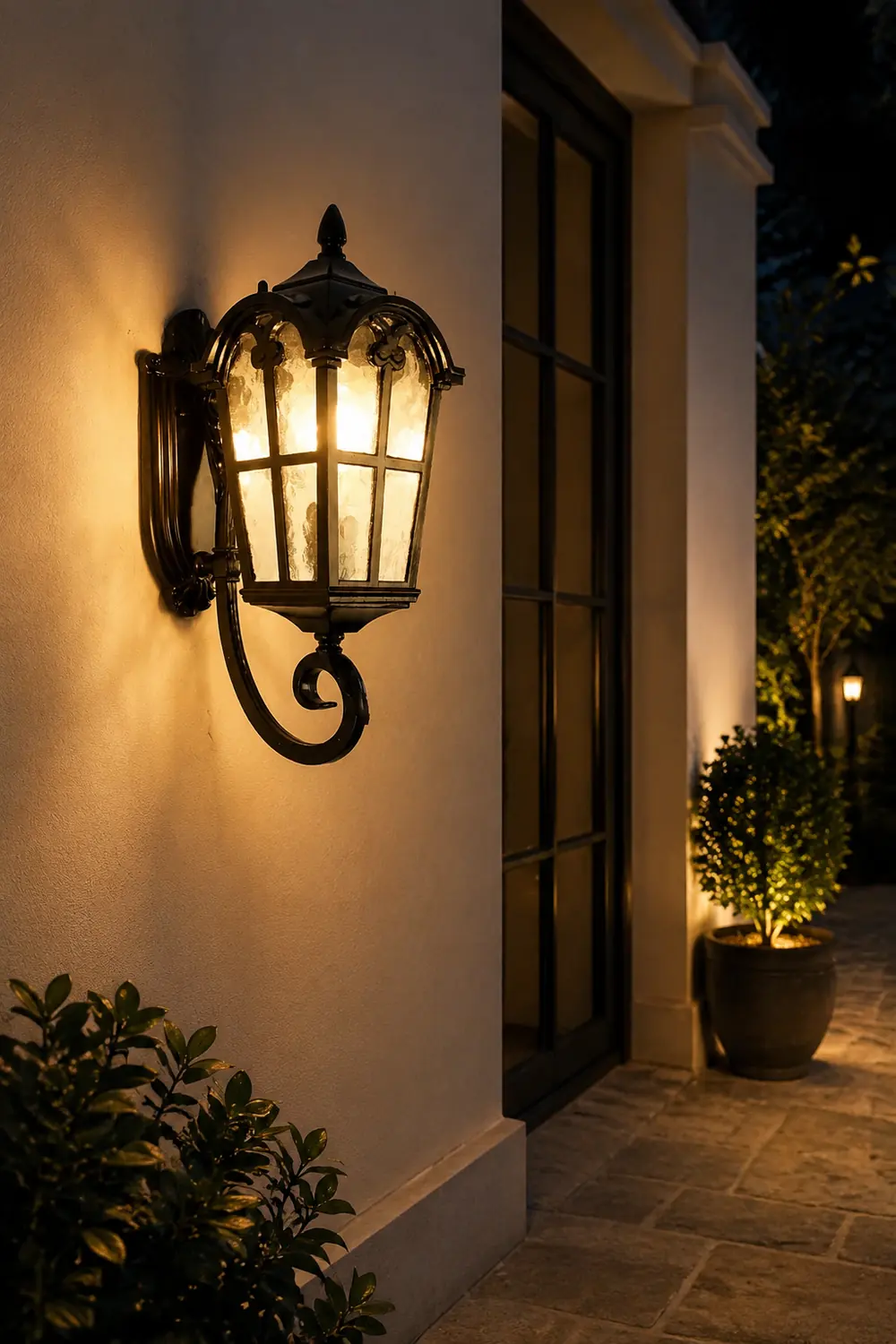 Waterproof Vintage Lantern Shaped Black Retro Outdoor Plug in Wall Lamp - Lumpaz