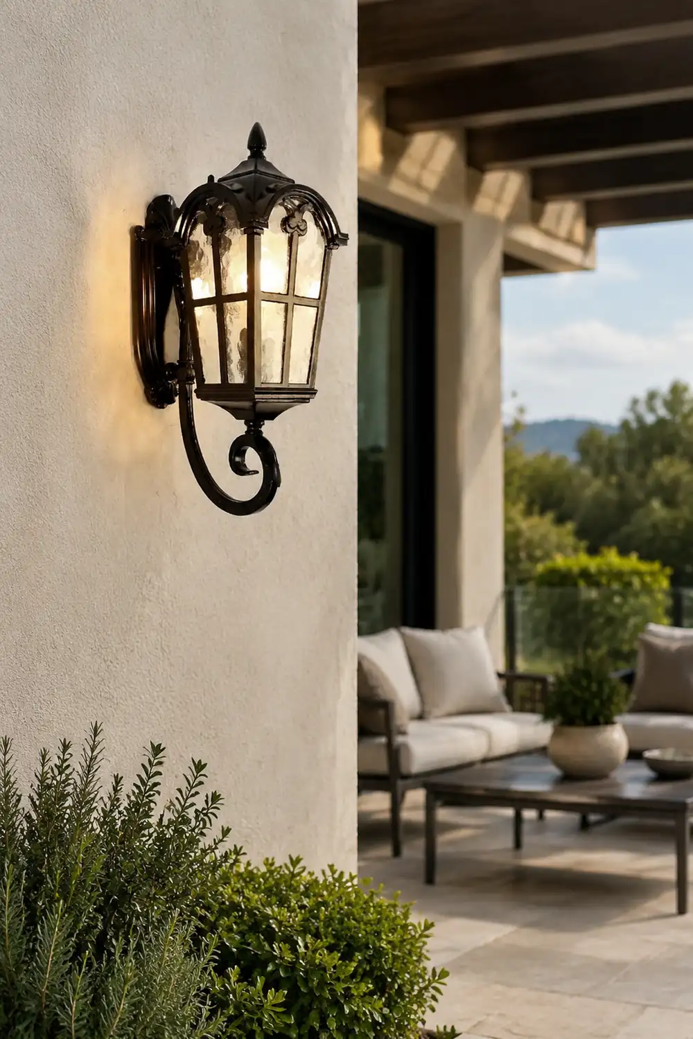 Waterproof Vintage Lantern Shaped Black Retro Outdoor Plug in Wall Lamp - Lumpaz