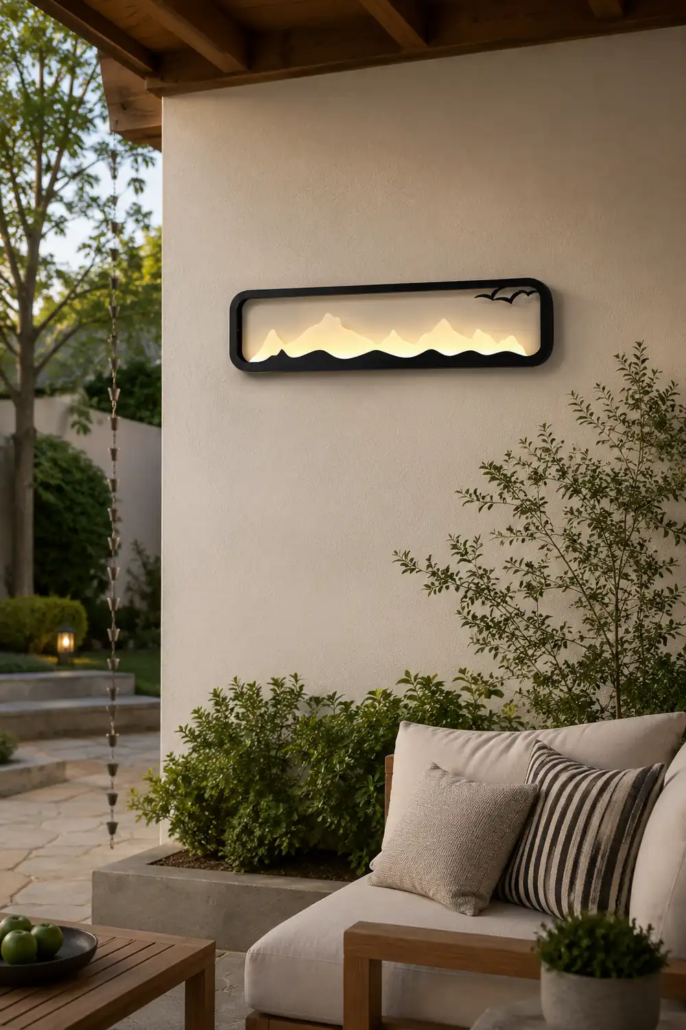 Rectangular Mountain Scenery LED Waterproof Black Outdoor Wall Lamp - Lumpaz