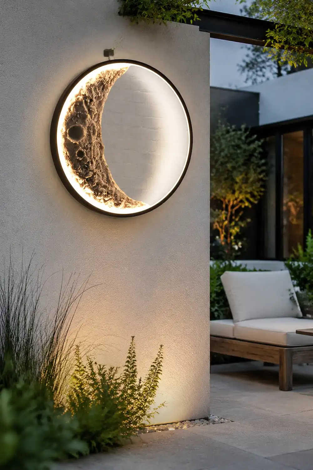 Round Creative Moon Resin Lunar Texture Waterproof Outdoor Wall Lights - Lumpaz