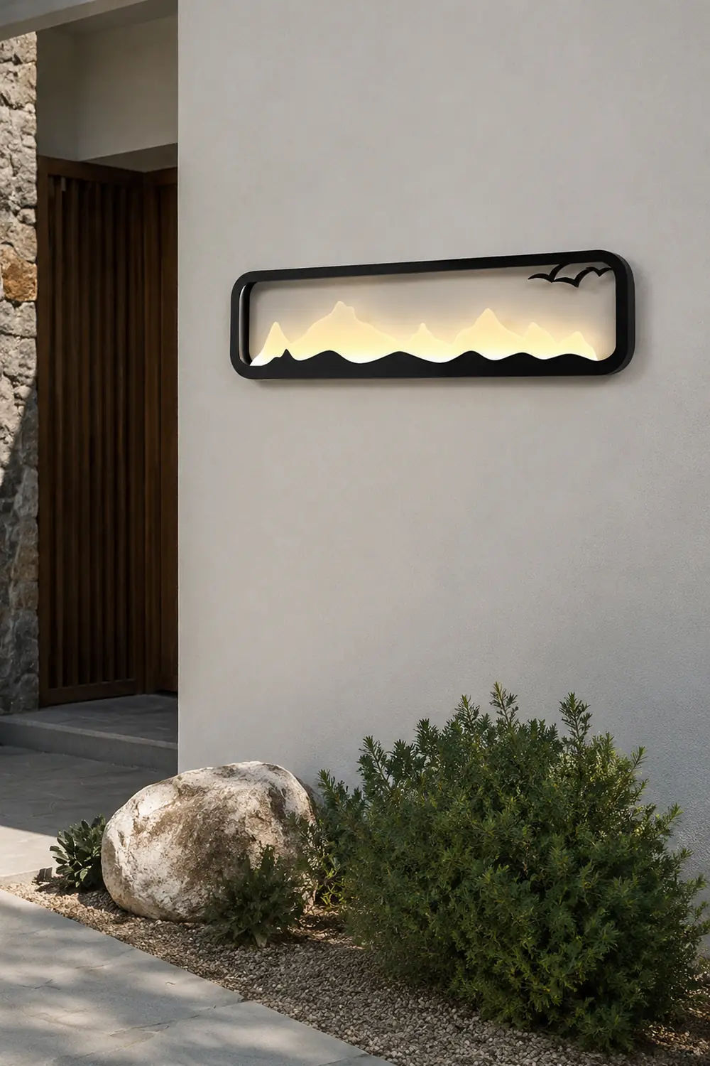 Rectangular Mountain Scenery LED Waterproof Black Outdoor Wall Lamp - Lumpaz
