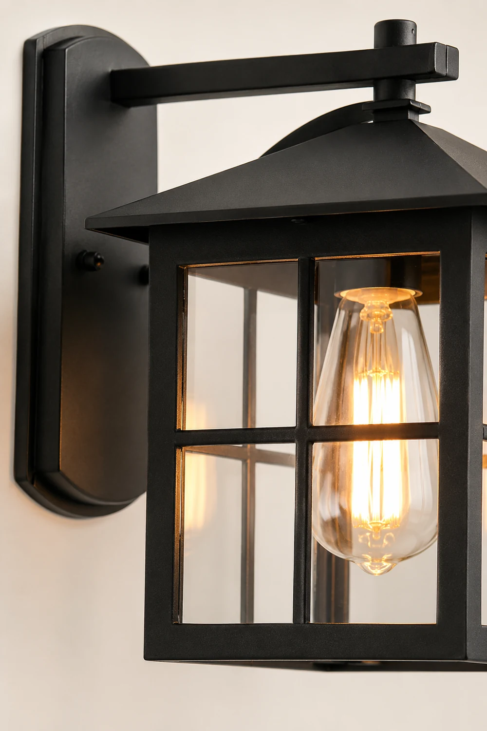 Antique Lantern Shaped Glass Waterproof Black Modern Wall Sconce Lighting - Lumpaz