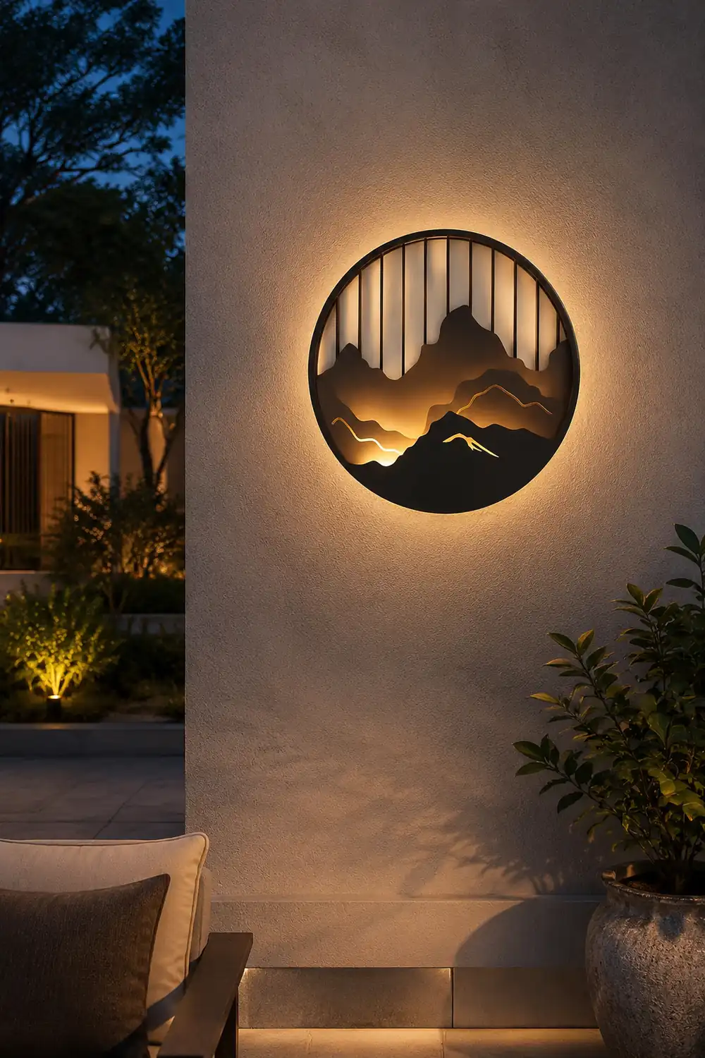 Round Mountain Scenery LED Waterproof Outdoor Wall Sconce Lighting - Lumpaz