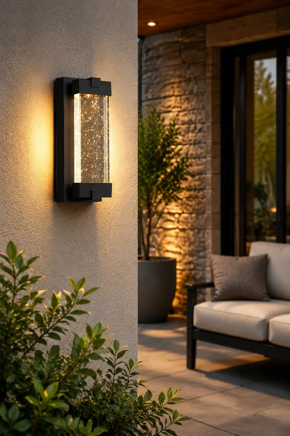 Rectangular Bubbles Crystal Waterproof COB Black Outdoor Wall Lights - Lumpaz