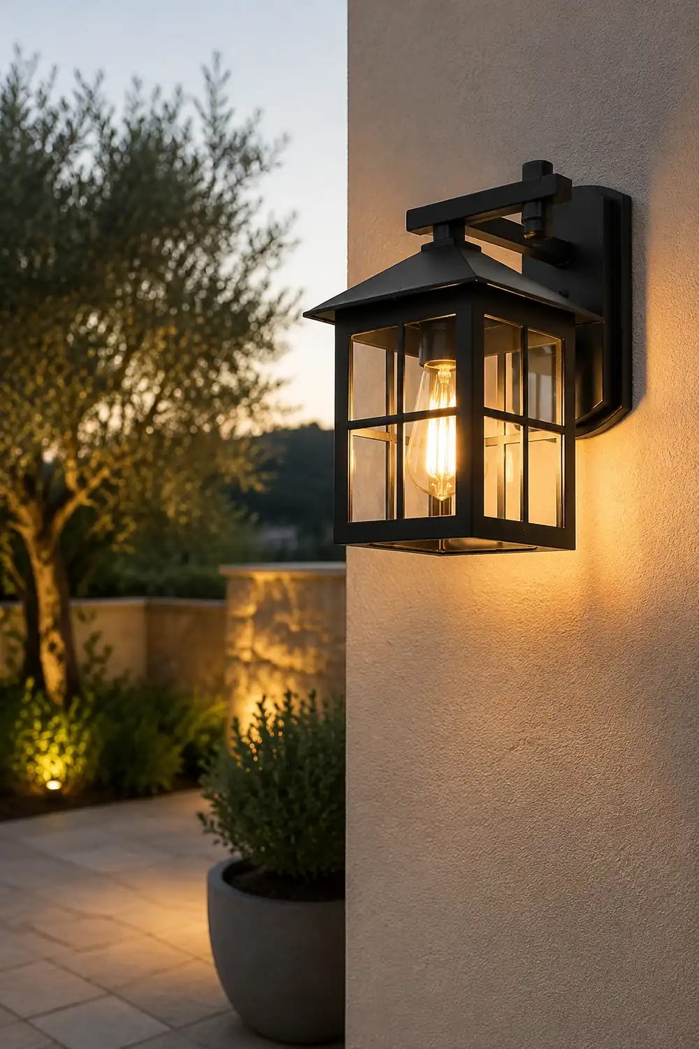 Antique Lantern Shaped Glass Waterproof Black Modern Wall Sconce Lighting - Lumpaz