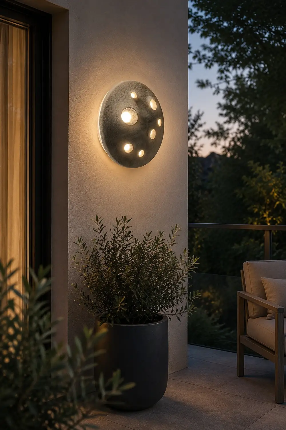 Round Creative Cement Lunar Crater Waterproof LED Outdoor Wall Lamp - Lumpaz