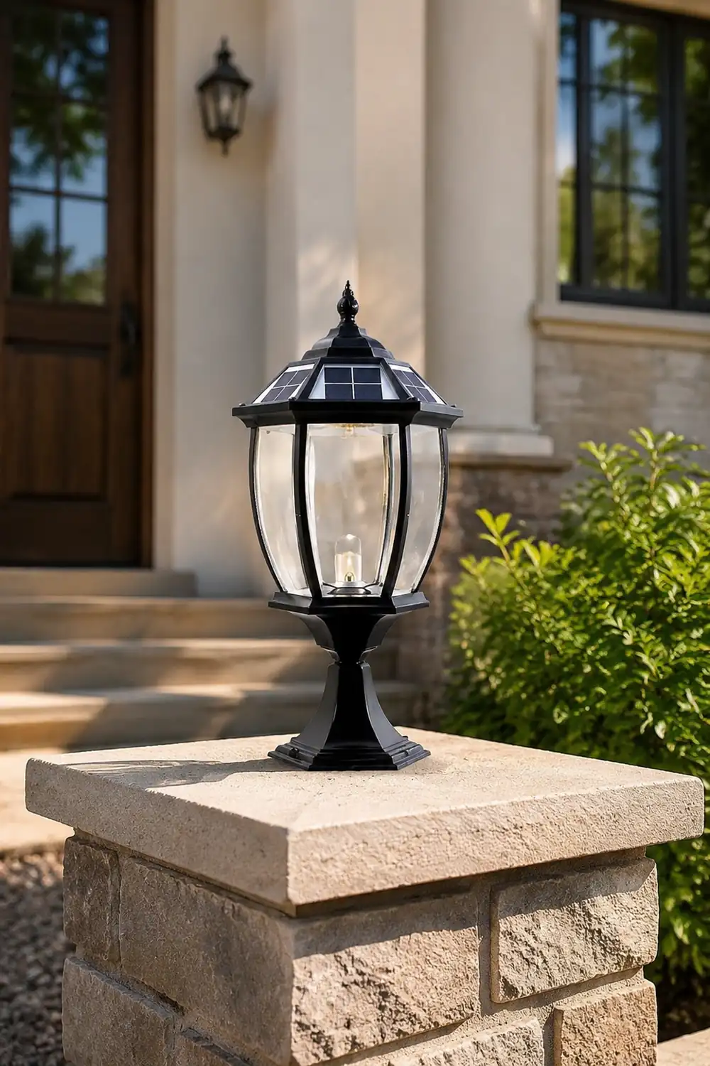 Led Waterproof Black Vintage Outdoor Solar Fence Post Lights with Remote - Lumpaz