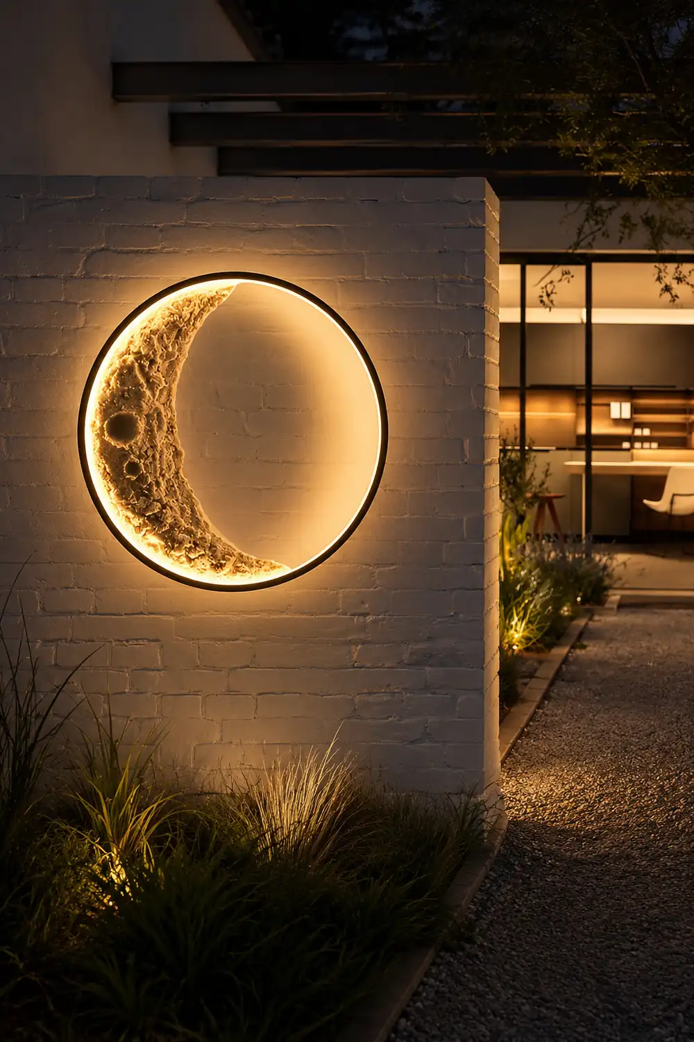 Round Creative Moon Resin Lunar Texture Waterproof Outdoor Wall Lights - Lumpaz