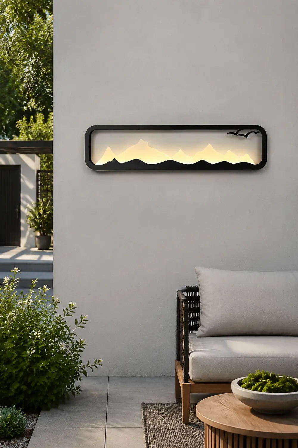 Rectangular Mountain Scenery LED Waterproof Black Outdoor Wall Lamp - Lumpaz