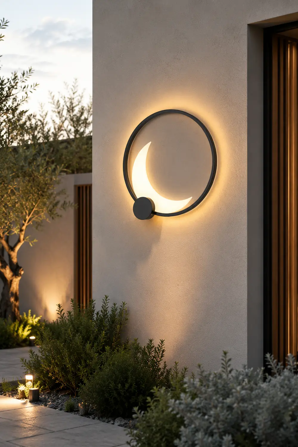 Round Moon Waterproof Black LED Wall Sconce Lighting Outdoor Wall Lamp - Lumpaz