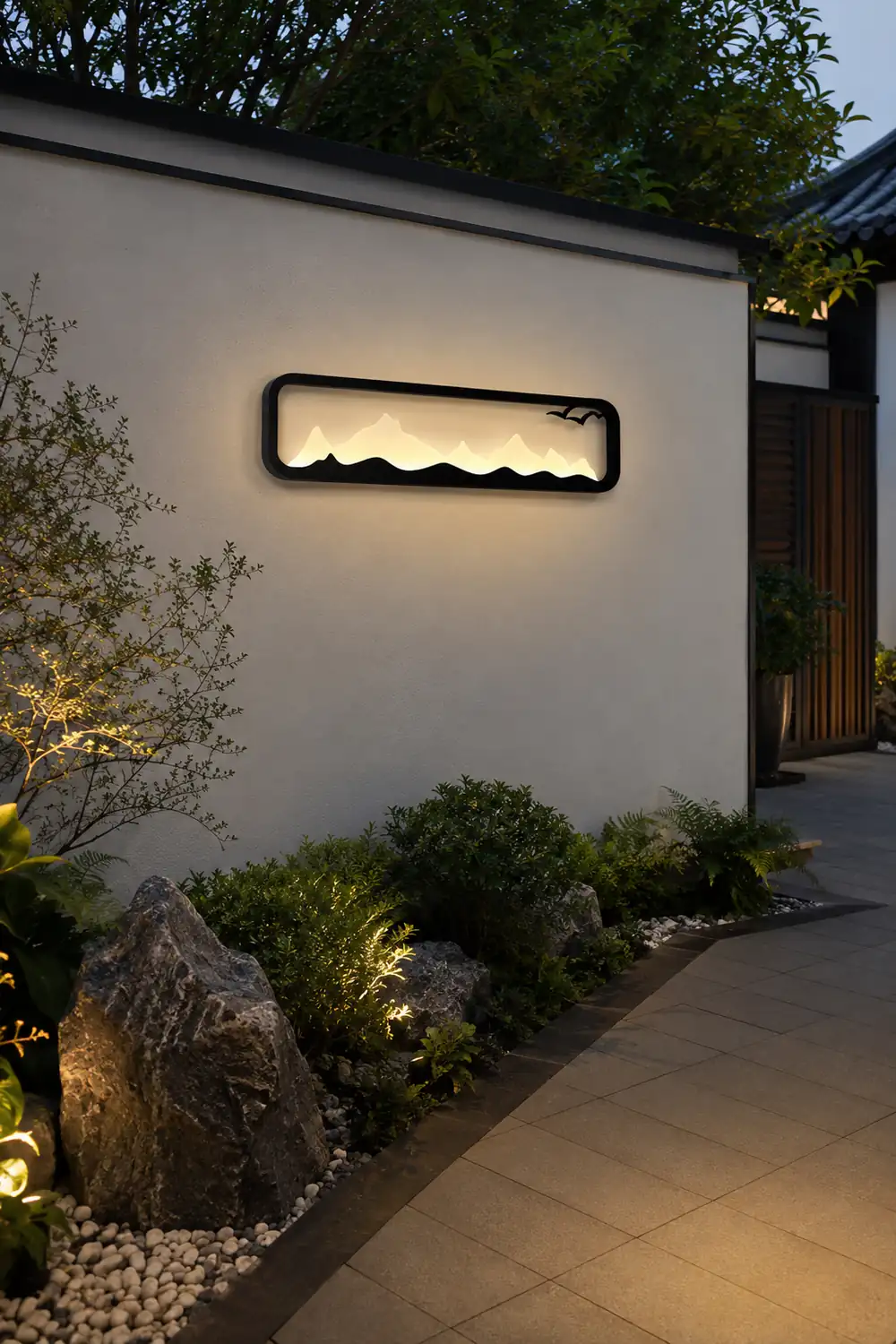 Rectangular Mountain Scenery LED Waterproof Black Outdoor Wall Lamp - Lumpaz