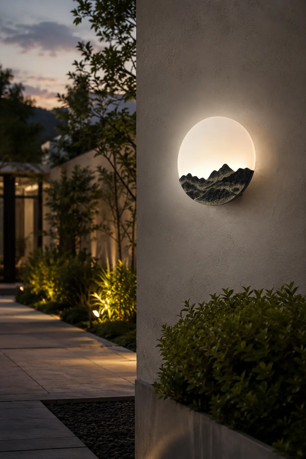 Round Creative Mountain Scenery LED Waterproof Modern Outdoor Wall Lamp - Lumpaz