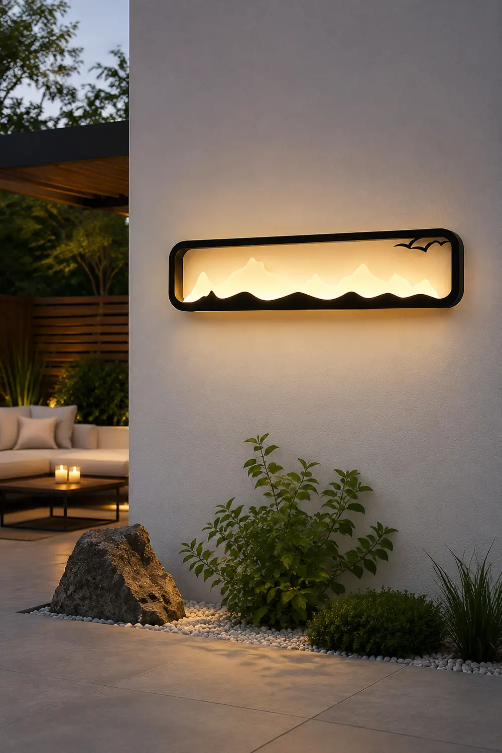 Rectangular Mountain Scenery LED Waterproof Black Outdoor Wall Lamp - Lumpaz