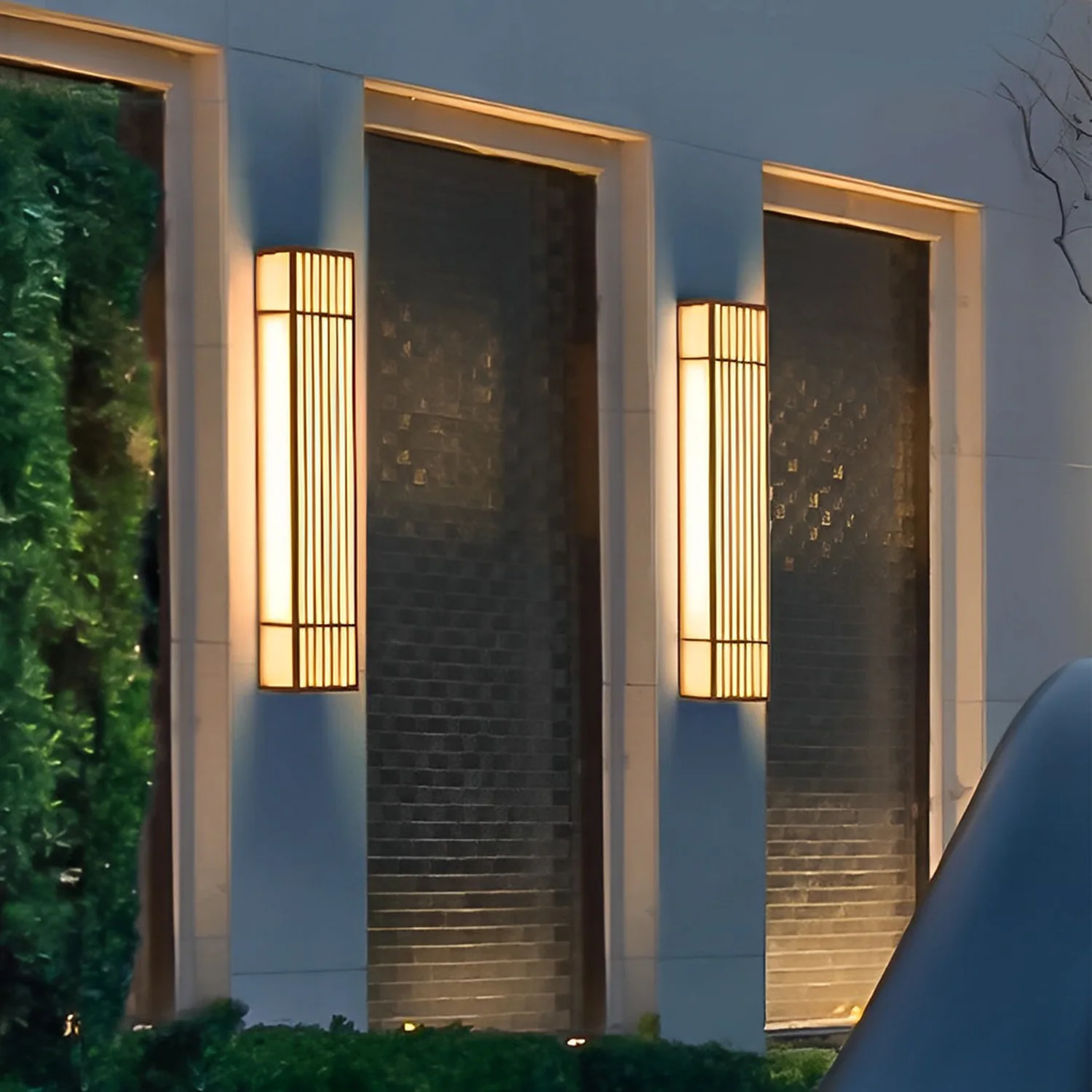 Retro Vertical Stripe Grid LED Waterproof Brown Outdoor Wall Lamp - Lumpaz