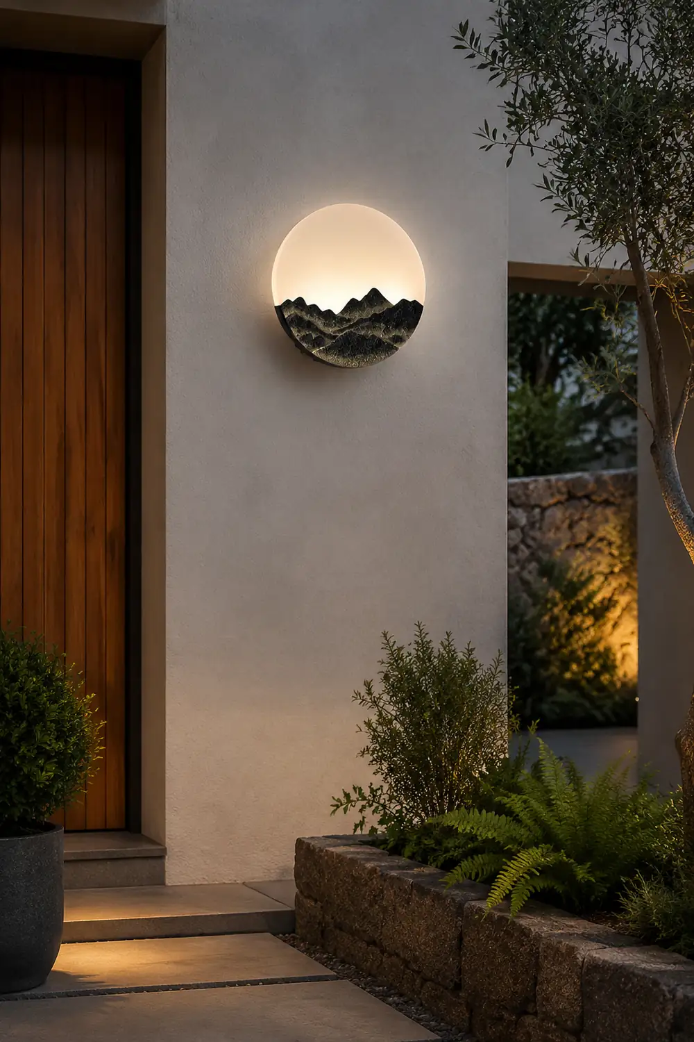 Round Creative Mountain Scenery LED Waterproof Modern Outdoor Wall Lamp - Lumpaz