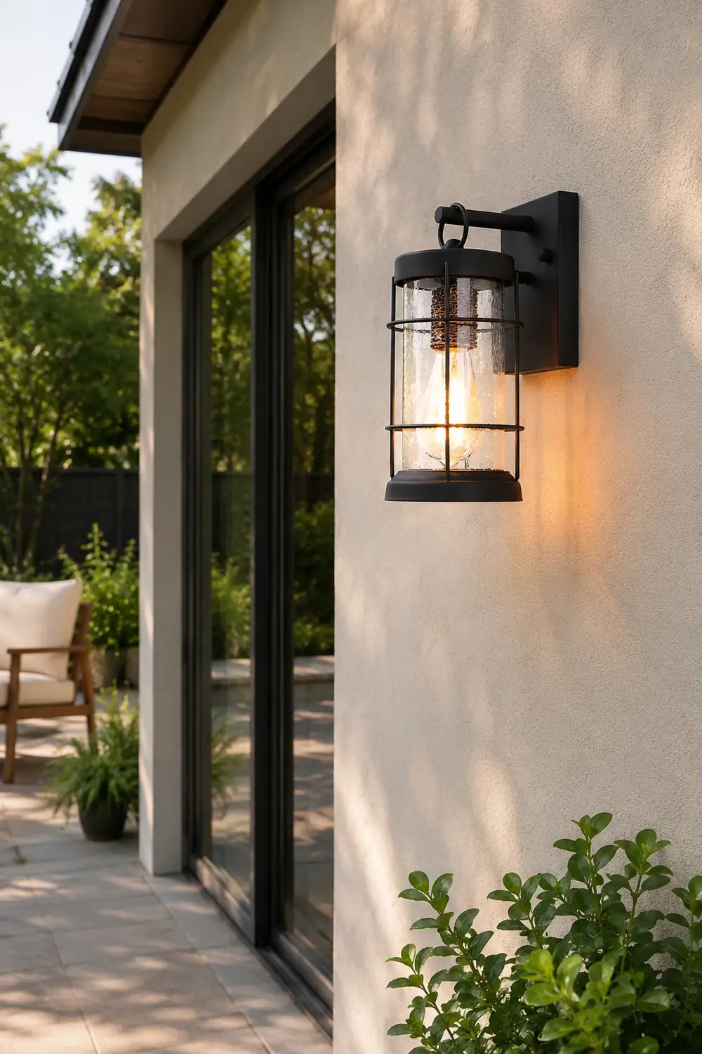 Waterproof Iron Glass Lantern Black Retro Rustic Exterior Wall Lights - Lumpaz