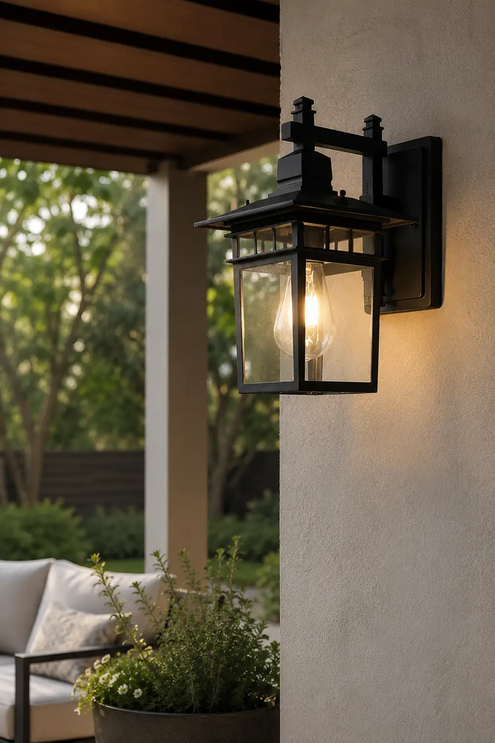 Pavilion Shaped Glass LED Waterproof Retro Outdoor Wall Lamp Wall Sconce Lighting without Bulb - Lumpaz