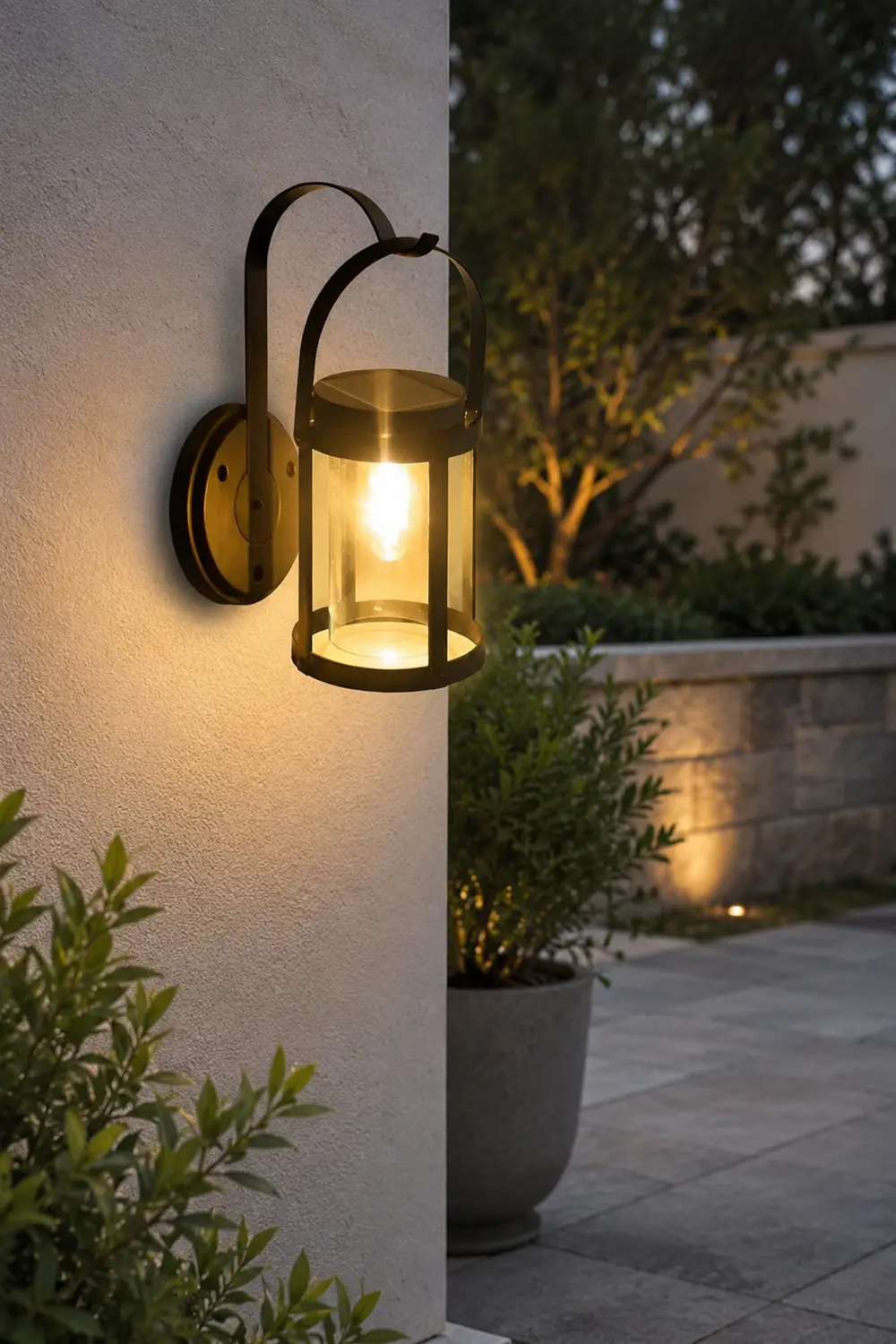 Portable Lantern Shaped LED Waterproof Modern Solar Plug in Wall Sconce Lighting - Lumpaz