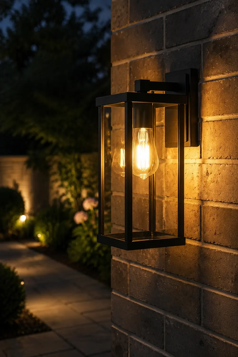 Rectangular Glass Waterproof Black Modern Outdoor Wall Lamp Exterior Lights - Lumpaz