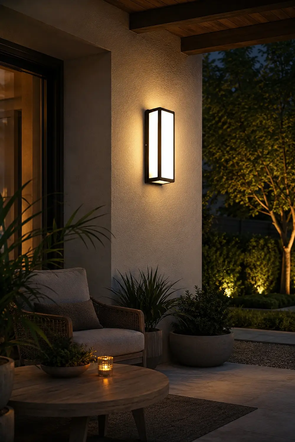 Rectangle LED Waterproof Motion Sensor Black Modern Wall Sconce Lighting - Lumpaz