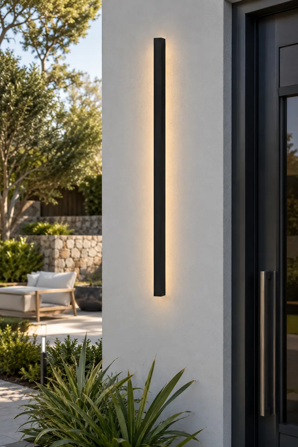 Minimalist Long Strip LED Waterproof Black Modern Solar Wall Sconce Lighting - Lumpaz