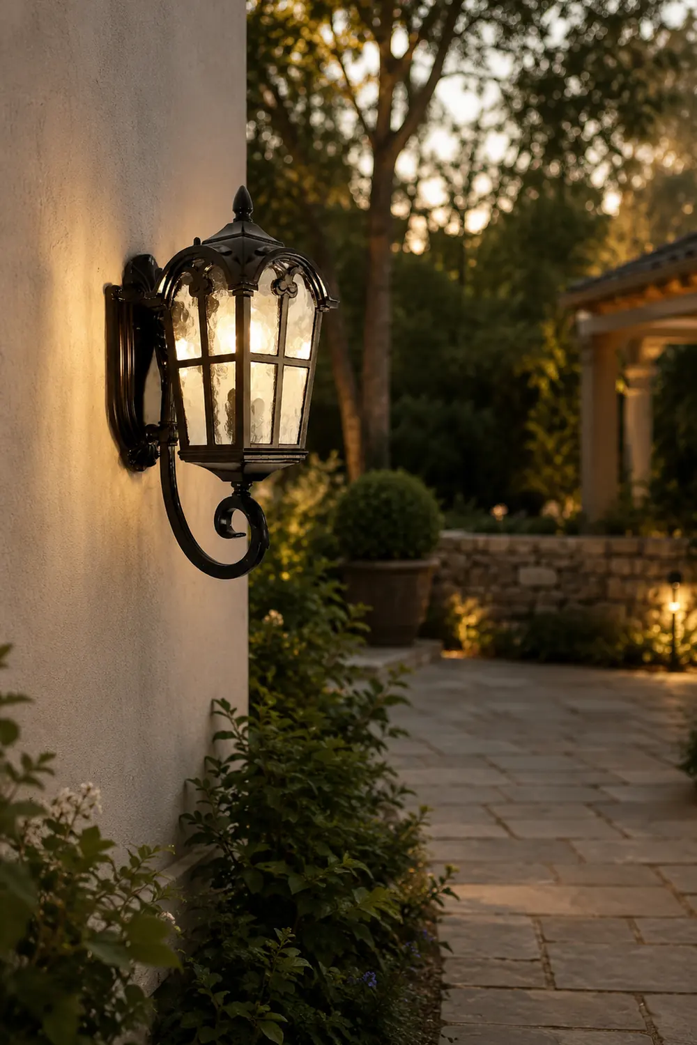 Waterproof Vintage Lantern Shaped Black Retro Outdoor Plug in Wall Lamp - Lumpaz