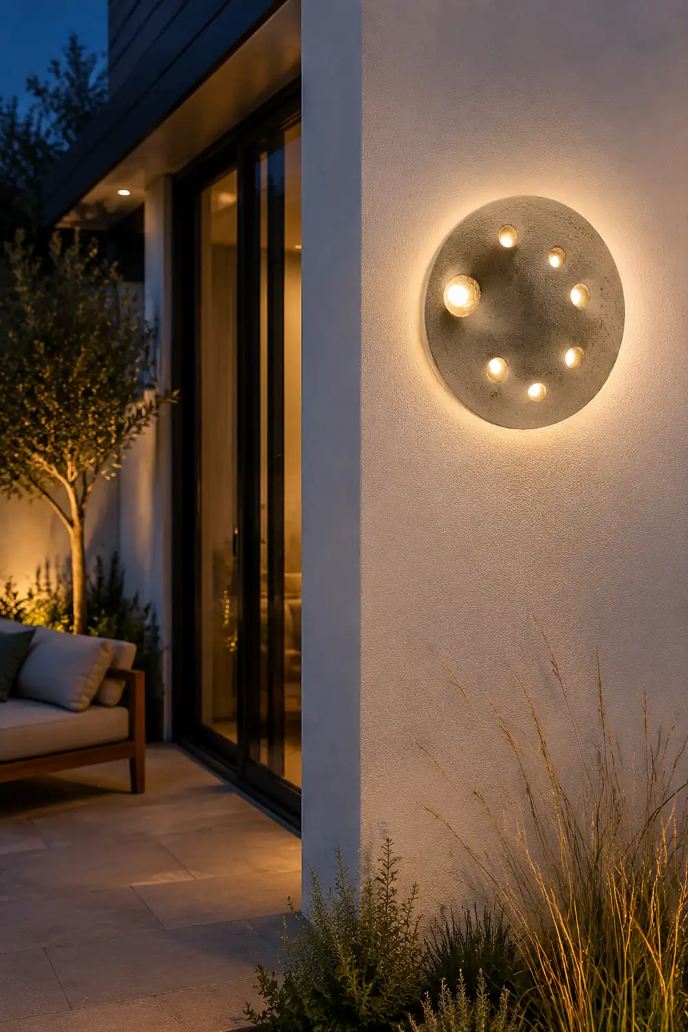 Round Creative Cement Lunar Crater Waterproof LED Outdoor Wall Lamp - Lumpaz