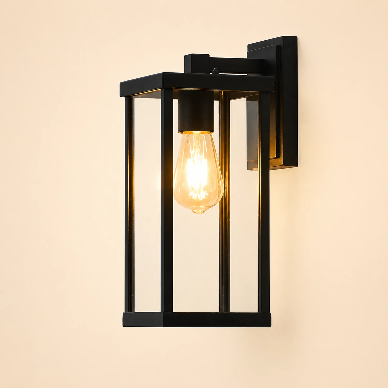 Rectangular Glass Waterproof Black Modern Outdoor Wall Lamp Exterior Lights - Lumpaz
