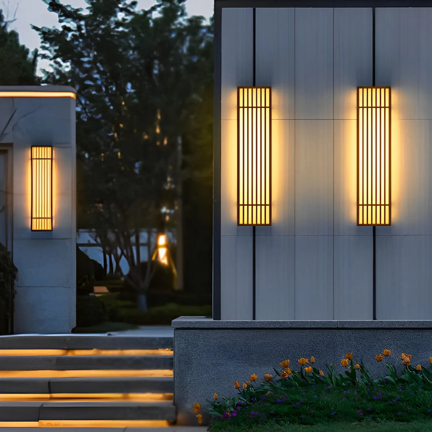 Retro Vertical Stripe Grid LED Waterproof Brown Outdoor Wall Lamp - Lumpaz